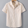 亞麻襯衫男立領(lǐng)短袖襯衣寬松男裝中國風(fēng)夏季棉麻男士休閑外套上衣 杏色 L 曬單實(shí)拍圖