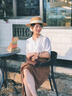 MITHAOL KUSC秦嵐同款 夏涼帽遮陽帽女平頂赫本草帽新款大帽檐女帽 米色 頭圍可調(diào)節(jié) 生日禮物送女朋友 曬單實拍圖