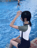 眺德高連體泳衣女平角運動泳裝溫泉保守高級感顯瘦甜酷少女水上樂園游泳 學(xué)生平角運動連體泳衣綠色 均碼 【建議體重80-120斤】 曬單實拍圖