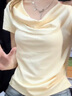 歐莎（OSA）【鎖骨T恤】純色短袖T恤女2025年夏季新款顯瘦法式蕩領(lǐng)上衣七夕 杏色 L 曬單實(shí)拍圖