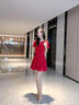 LIZONGXI紅色短袖連衣裙女夏季法式訂婚禮服新娘敬酒服收腰顯瘦紅裙子短裙 紅色【短袖短款】 S 【80-100斤】 曬單實拍圖