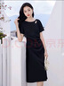 香影法式粉色連衣裙女2025夏裝新款t恤裙褶皺短袖溫柔風收腰裙子 黑色 M 160/84A/95-110斤 曬單實拍圖
