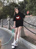 佐敘美式復(fù)古短袖t恤女夏季新款寬松顯瘦休閑韓版高級(jí)感短袖T恤上衣 黑色 S (80-100斤） 曬單實(shí)拍圖