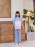 優(yōu)優(yōu)1點（Yoyo one）女童夏季套裝2025新款洋氣兒童韓版夏裝炸街大童牛仔喇叭褲兩件套 18897藍(lán)漸變短袖13131喇叭褲 160 160cm 曬單實拍圖