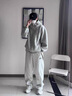 OEMG  美式解構(gòu)拼接重磅休閑褲子男士秋季新款直筒寬松運(yùn)動(dòng)休閑衛(wèi)長(zhǎng)褲 白花灰 XL [建議110-130斤] 曬單實(shí)拍圖