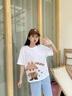 一寸相思拉布布t恤女純棉白色短袖2025夏季新款衣服卡通休閑寬松上衣體恤 白色-戴帽精靈 XL (125-145) 曬單實拍圖