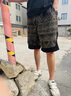 NYING假兩件針織休閑短褲男士25夏季新款提花重磅五分褲子大碼寬松中褲 卡其格子 XL （120-140斤） 曬單實拍圖