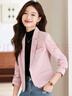 櫻芭妮小西裝外套女2025春季韓版休閑百搭職業(yè)正裝黑色短款西服上衣 單件粉色西裝 M 【90-100斤】 曬單實(shí)拍圖