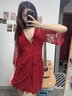 戈班巴GOBANBA2025新款歐美蕾絲夏薄性感睡衣帶胸墊三件套吊帶睡裙 棗紅 XL 曬單實(shí)拍圖