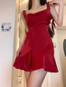 粉媚夢(mèng)新品紅色連衣裙裙子女夏季2025新款衣服女裝小個(gè)子吊帶裙純欲女裙 復古蕩領(lǐng)系帶荷葉邊紅裙 S 曬單實(shí)拍圖