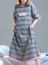 YSO【酷貓系列】連體睡衣女夏睡裙可愛條紋家居服可外穿裝 S 深灰色 曬單實拍圖