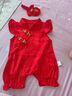 迪士尼（Disney）滿月嬰兒衣服夏季薄款外出服新生女寶寶百天周歲中國風旗袍連體衣 紅色 66cm 尺碼3-6個月(建議10-13斤) 曬單實拍圖