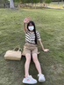 OTST卡其色高腰休閑短褲女夏季大碼胖mm百搭顯瘦直筒a字五分闊腿中褲 卡其色 S 建議80-95斤 曬單實(shí)拍圖