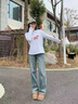MJ STYLE圓領(lǐng)純棉親膚長(zhǎng)袖T恤女2025年秋季新款時(shí)尚潮流格紋小狗印花上衣 曬單實(shí)拍圖