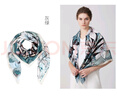 瑪麗亞·古琦（MARJA KURKI）真絲絲巾女送長輩禮盒媽媽大方巾 加大高檔桑蠶絲圍巾絲綢禮物 灰綠色 曬單實拍圖