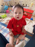 G.DUCKKIDS小黃鴨一周歲禮服男寶寶抓周衣服國風百天百日宴滿月嬰兒衣服夏季 紅色+香囊 66cm 66碼0-3月建議寶寶4-6公斤 曬單實拍圖