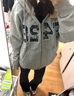 F426國潮牌秋季嘻哈寬松大logo格子貼繡衛衣外套 花灰  S 曬單實(shí)拍圖