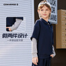 Converse匡威童裝男童套裝假兩件華夫格Polo衫長(cháng)褲秋季新款兩件套百搭 藏青藍 140 /68 【建議身高128-140cm】 曬單實(shí)拍圖