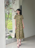 布符（Cloth Fu）布符2025年夏季新品花卉提花旗袍女裝清新綠色修身顯瘦優(yōu)雅氣質(zhì) 花語絲韻 M 曬單實(shí)拍圖