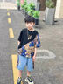 猴兄仔童裝男童短袖套裝夏季男孩卡通T恤牛仔短褲兩件套中大童夏天衣服 黑色 150 曬單實(shí)拍圖