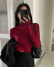 乖甜星秋冬螺紋打底衫秋衣時(shí)尚純色修身顯瘦新款半高領(lǐng)T恤洋氣長(cháng)袖上衣 【半高領(lǐng)】酒紅色 M 【建議90斤以下】 曬單實(shí)拍圖