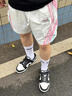 維動（VEIDOORN）聚變4分短褲男籃球美式跑步訓(xùn)練四分褲潮牌夏薄款梭織短褲 129/白粉 XL 曬單實(shí)拍圖