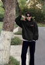 LEEREDPOI潮牌聯(lián)名連帽衛(wèi)衣男女春秋寬松連帽情侶裝長袖T恤潮牌男裝棉質(zhì) 089款黑色 XL （130-145斤） 曬單實拍圖