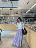 黛芮婷韓系紫色半身裙女2025夏季新款百褶裙中長(cháng)款高腰顯瘦a字蛋糕裙子 淡紫色【款】 常規 M 曬單實(shí)拍圖