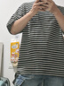 Mr.A日系黑白色條紋?；晟来汤CT恤立體肌理感夏日百搭短袖男 MRA男裝 黑色 L 曬單實(shí)拍圖