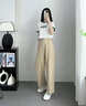 衣織炫高腰闊腿褲女春夏季2025新款今年流行寬松休閑褲小個(gè)子牛仔褲 卡其色送皮帶  常規(guī) S 【穿85-95斤】 曬單實(shí)拍圖