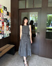 香影黑色格子無袖連衣裙女2025秋季新款復(fù)古法式中長款收腰a字裙 黑色 S 曬單實(shí)拍圖