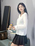佐敘亞麻木耳邊V領(lǐng)防曬罩衫女2025夏新款外套薄款純欲寬松微透長袖T恤 米白色 M （95-110斤） 曬單實(shí)拍圖