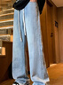 真維斯（JEANSWEST）彎刀微喇牛仔褲男生美式高街春秋新款闊腿直筒休閑喇叭褲子男秋款 622淺藍 【抽繩款】 XL 【135-155斤】 曬單實(shí)拍圖
