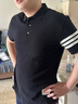 羅蒙（ROMON）純棉短袖t恤男士夏季薄款休閑條紋寬松翻領(lǐng)下擺開叉polo衫半袖男 藏青 XL 175 曬單實(shí)拍圖
