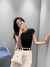 唐菓蜜連衣裙女裝夏季2025新款韓版時尚百搭減齡鹽系小香風(fēng)顯瘦套裝裙子 黑色上衣+白色裙子（送腰帶） M 曬單實拍圖