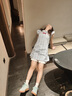 小野七天2025爆款連衣裙女夏季學生韓版小飛袖娃娃領藍格子超好看裙子 藍格紋 M 曬單實拍圖