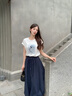 香影花苞裙半身裙女2025夏季新款a字長裙藏藍(lán)大擺棉質(zhì)燈籠蓬蓬裙 藏青 S 155/80A/85-95斤 曬單實拍圖