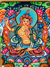 青藏源西藏純手繪扎基拉姆黃黑財(cái)神大黑天文殊菩薩藥師佛小唐卡佛牌吊墜 文殊菩薩生肖兔守護(hù)神4*5cm 曬單實(shí)拍圖