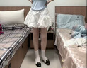 浪莎甜美氧氣花苞半身裙夏季新款高腰a字裙防走光短裙子抽繩蛋糕裙 曬單實拍圖
