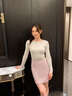Mandy Zhang法式重磅醋酸緞面粉色高腰半身裙女秋顯瘦百搭包臀短裙 天竺粉 S 曬單實拍圖