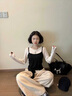 疊穿兩件套長(cháng)袖t恤女2025新款春秋設計感打底衫獨特漂亮早秋上衣 白T恤+黑背心 M 曬單實(shí)拍圖