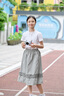 哈齒（hacikis）童裝2024春夏新品女童甜美文藝全棉雙層木耳花邊半裙a字短裙 淺藍綠 160cm 曬單實拍圖