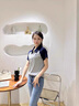 clotho Rennie品牌女裝短袖T恤女2025夏季新款韓版簡約polo領(lǐng)撞色拼接休閑上衣 灰色 M 曬單實(shí)拍圖