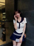 若盼夏季海軍領(lǐng)上衣短袖女T恤修身jk水手服制服學(xué)院風(fēng)純欲工作服套裝 單件 短袖上衣 M 95-105斤 曬單實(shí)拍圖