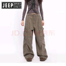 JEEP SPIRIT吉普美式風(fēng)復古褶皺大口袋工裝牛仔褲男女小眾設計感高街闊腿褲子 黑灰色 XL 曬單實(shí)拍圖