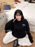 一寸相思黑色圓領(lǐng)衛(wèi)衣女小個子秋冬2025新款爆款寬松大碼外套加絨加厚上衣 黑色-半顆愛心 XL 【150-170斤】 曬單實(shí)拍圖