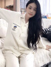 TEENIE WEENIE小熊睡衣女款春夏季2025新款舒適休閑開衫棉翻領(lǐng)甜美家居服套裝 梔子白 M 曬單實拍圖