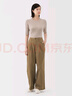 無印良品（MUJI）女式粗細(xì)不均棉線絲光斜紋抽褶寬版褲褲子25年秋季新品休閑褲女裝 深米色 XL （165/74A） 曬單實拍圖