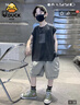G.DUCKKIDS小黃鴨男童套裝夏季2025新款兒童裝夏款薄款男孩夏裝大童無(wú)袖背心 深灰色【無(wú)袖套裝】 150 cm 曬單實(shí)拍圖