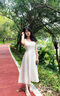 尚都比拉藍(lán)色背心裙純棉收腰顯瘦無袖裙子女夏吊帶裙小個子連衣裙 白色Q52LD1947 M 曬單實拍圖